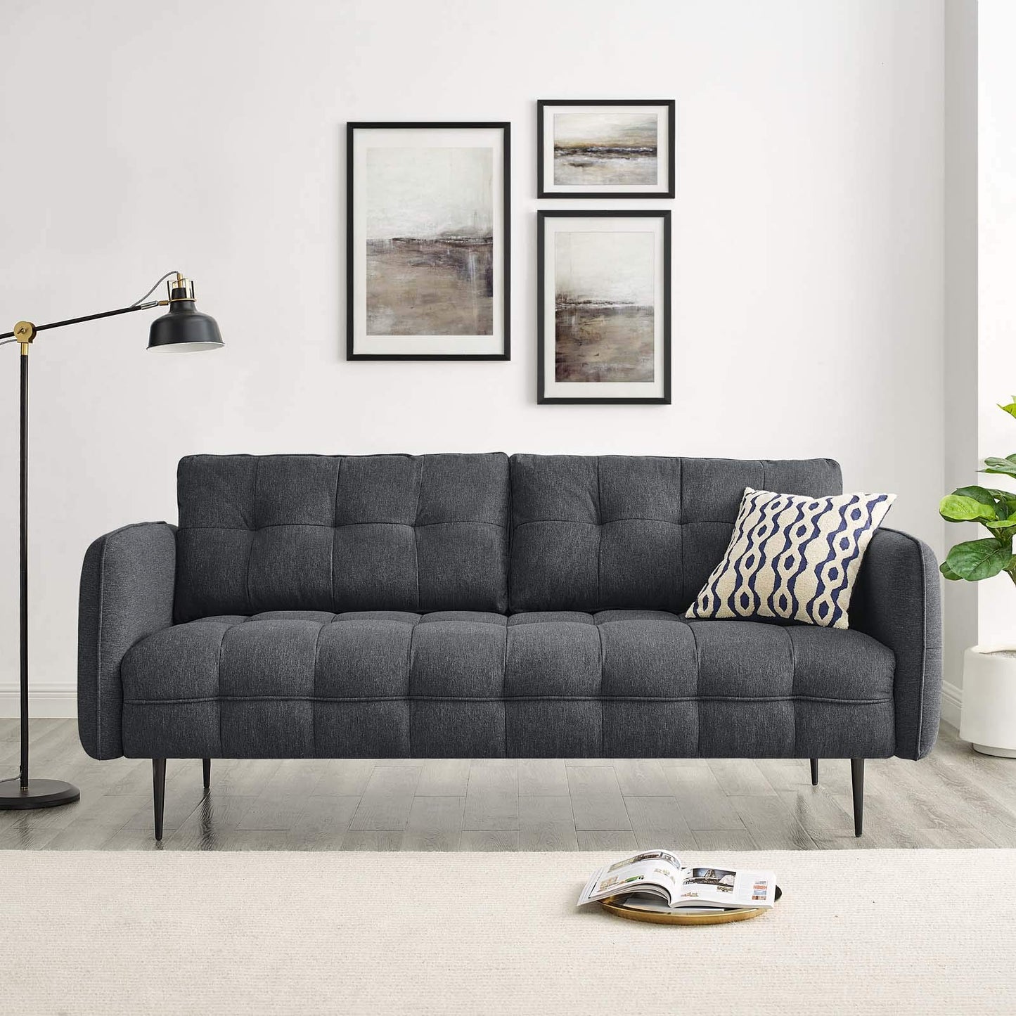 sofas | CasaFoyer Cameron Tufted Fabric Sofa | Contemporary Mid-Century Style | Soft Polyester Upholstery | Dense Foam Padding | Solid Wood Frame | Easy Assembly | Charcoal | casafoyer.myshopify.com
