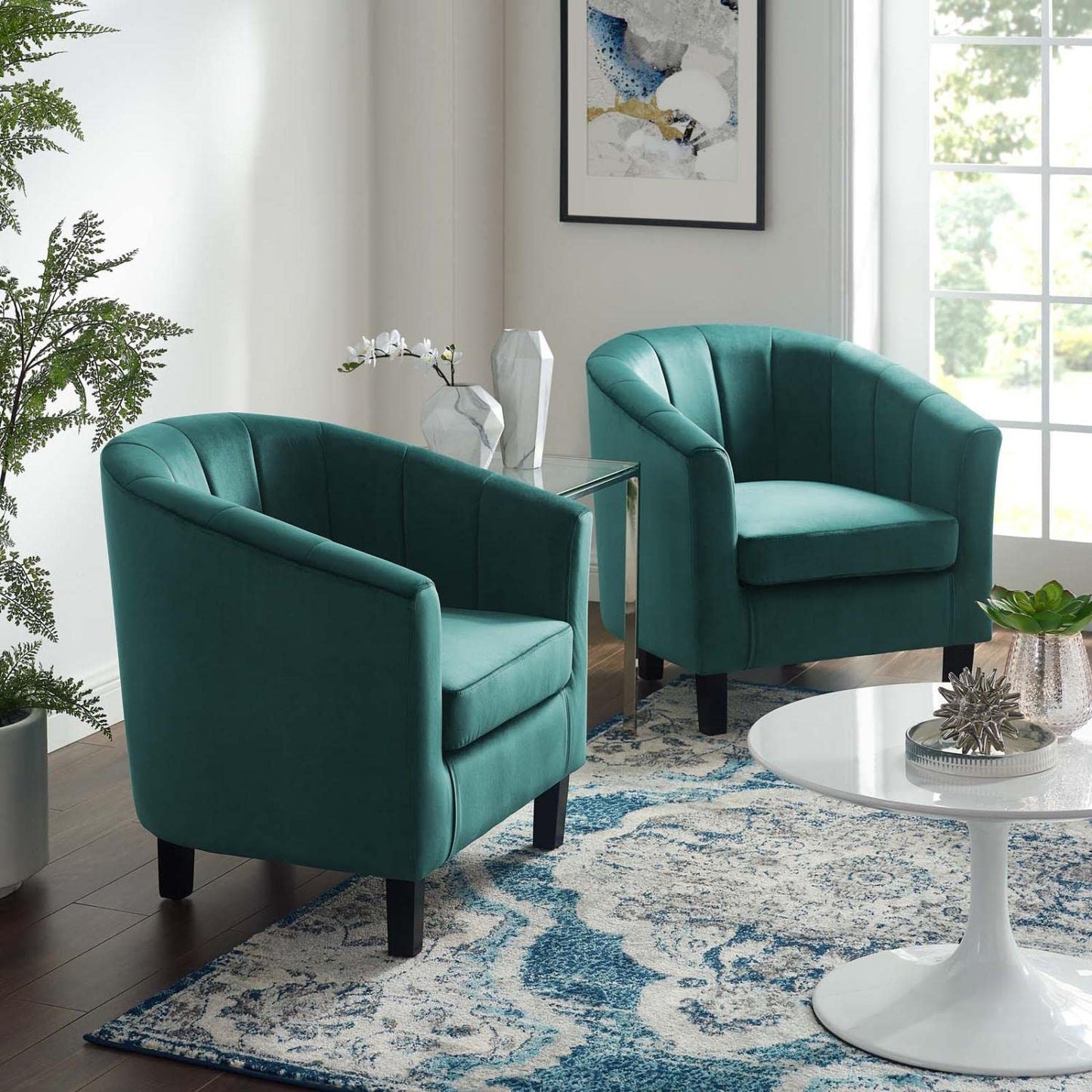 home office desk chairs | CasaFoyer Prospect Performance Velvet Armchair Set of 2 | Stain-Resistant | Channel Tufted | Retro Modern Design | Teal | casafoyer.myshopify.com