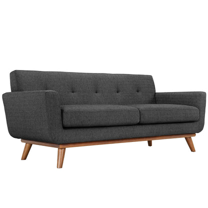 sofas | CasaFoyer Engage Loveseat | Gently Curved | Dual Cushions | Tufted Buttons | Cherry Legs | Gray | casafoyer.myshopify.com