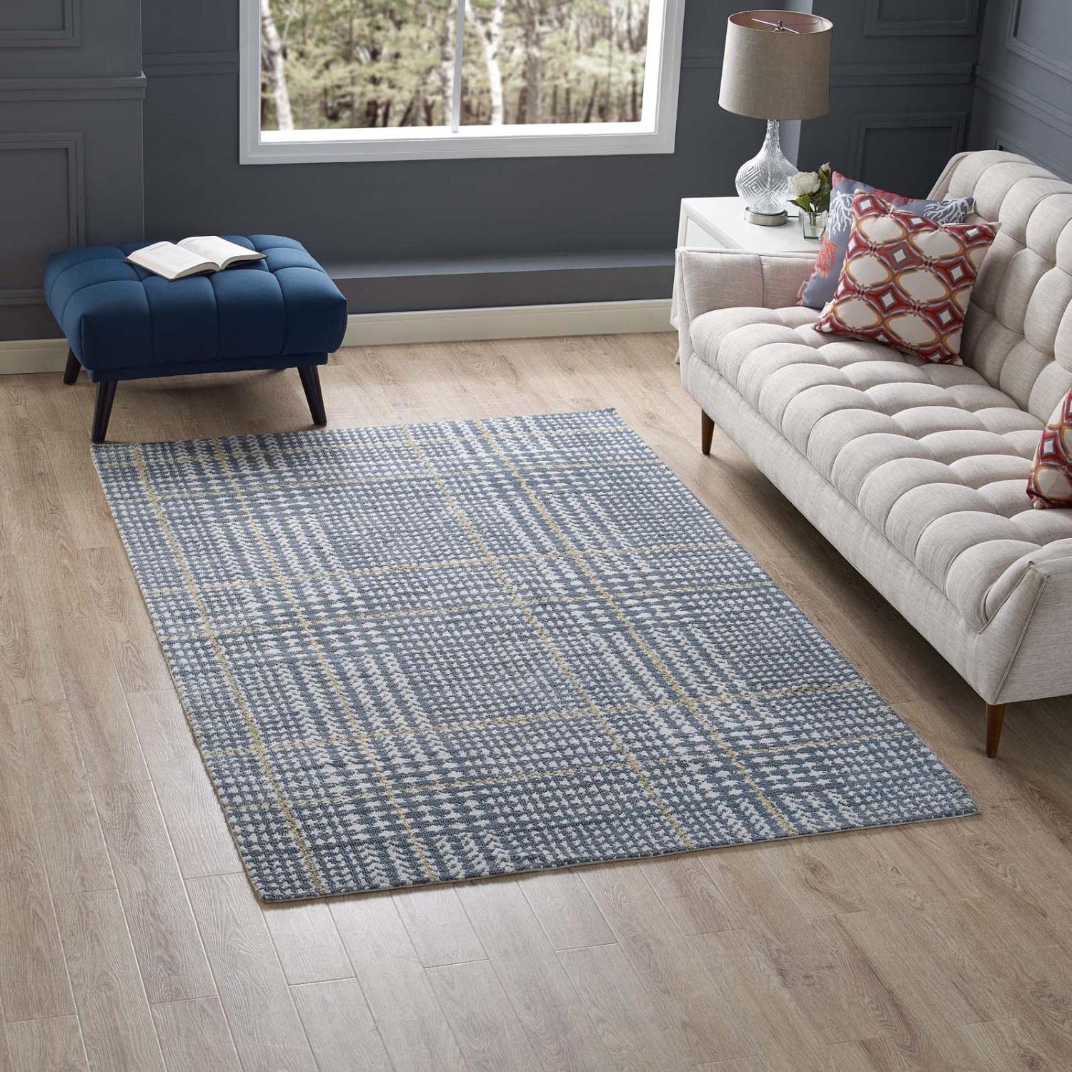 Carpet & Rugs | CasaFoyer Kaja Criss-Cross Modern Abstract Area Rug | Soft Polyester Microfiber | Non-Shedding | Stain-Resistant | 5x8 Ivory, Cadet Blue, Citron | casafoyer.myshopify.com