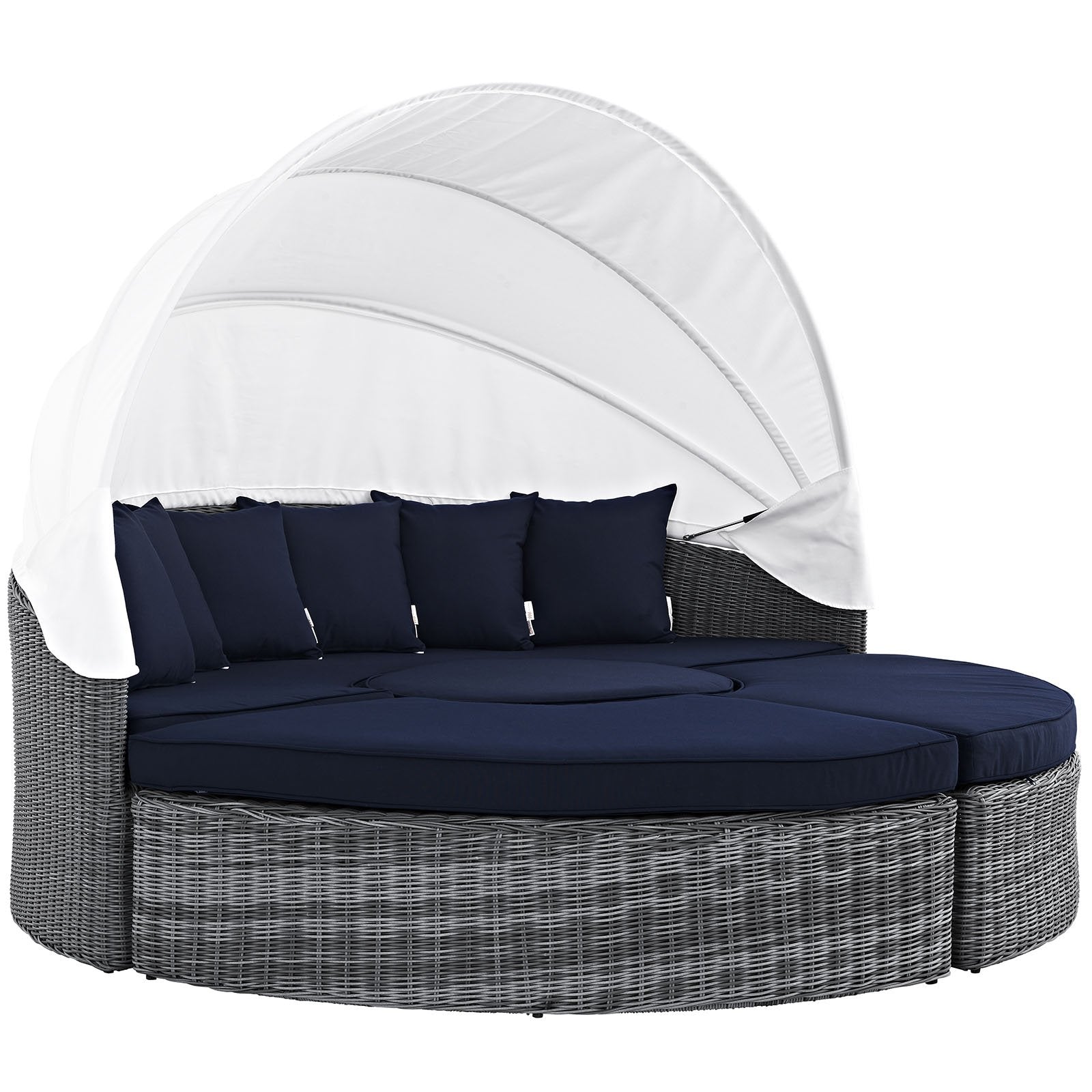 Patio Furniture Sets | Summon Outdoor Patio Sectional Daybed | Retractable Canopy | Sunbrella Fabric | Synthetic Rattan Weave | Aluminum Frame | Perfect for Patio, Backyard, Poolside | casafoyer.myshopify.com