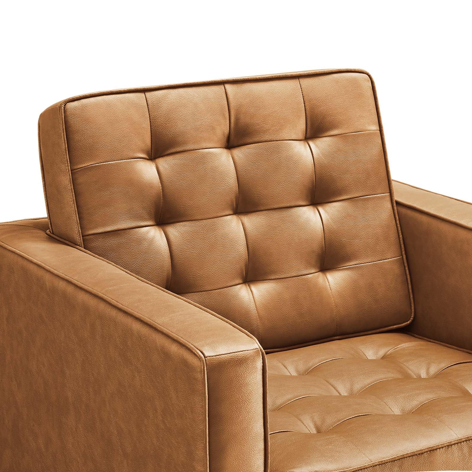 home office desk chairs | CasaFoyer Loft Button Tufted Faux Leather Accent Armchair | Silver Tan | Modern Design | Stainless Steel Frame | 300 lbs Weight Capacity | 30.5L x 32W x 31H | casafoyer.myshopify.com