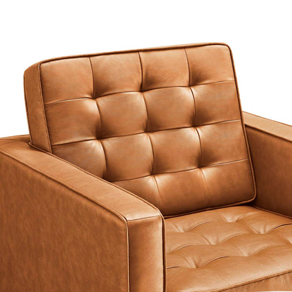 home office desk chairs | CasaFoyer Loft Button Tufted Faux Leather Accent Armchair | Silver Tan | Modern Design | Stainless Steel Frame | 300 lbs Weight Capacity | 30.5L x 32W x 31H | casafoyer.myshopify.com
