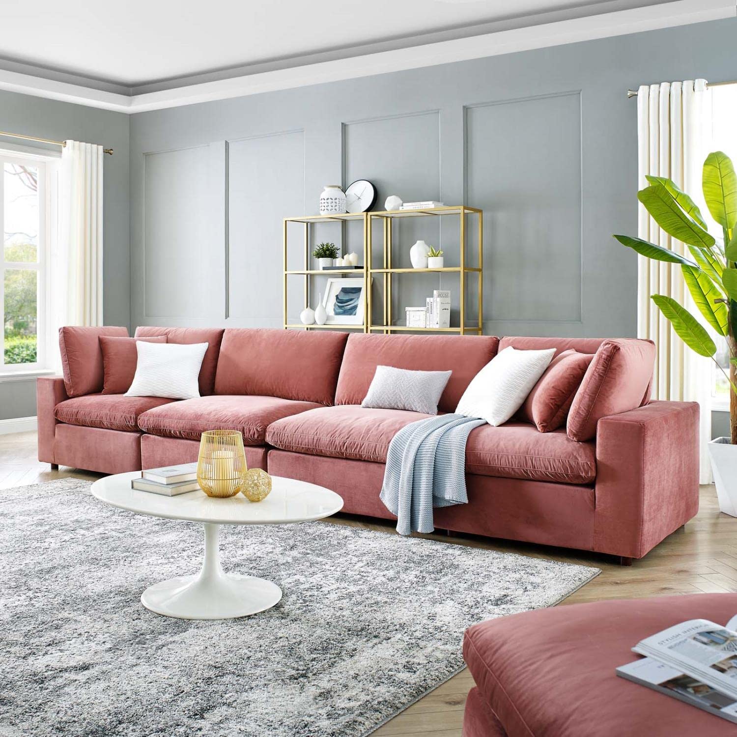 sofas | CasaFoyer Commix Plush Comfort Performance Velvet Sofa Set | Dusty Rose | 4-Seater | Stain-Resistant | Wooden Frame | Foam & Duck Down Cushions | Overstuffed | Tranquil & Luxurious | Plastic Foot Glides | 331 lbs Weight Capacity | casafoyer.myshopify.com