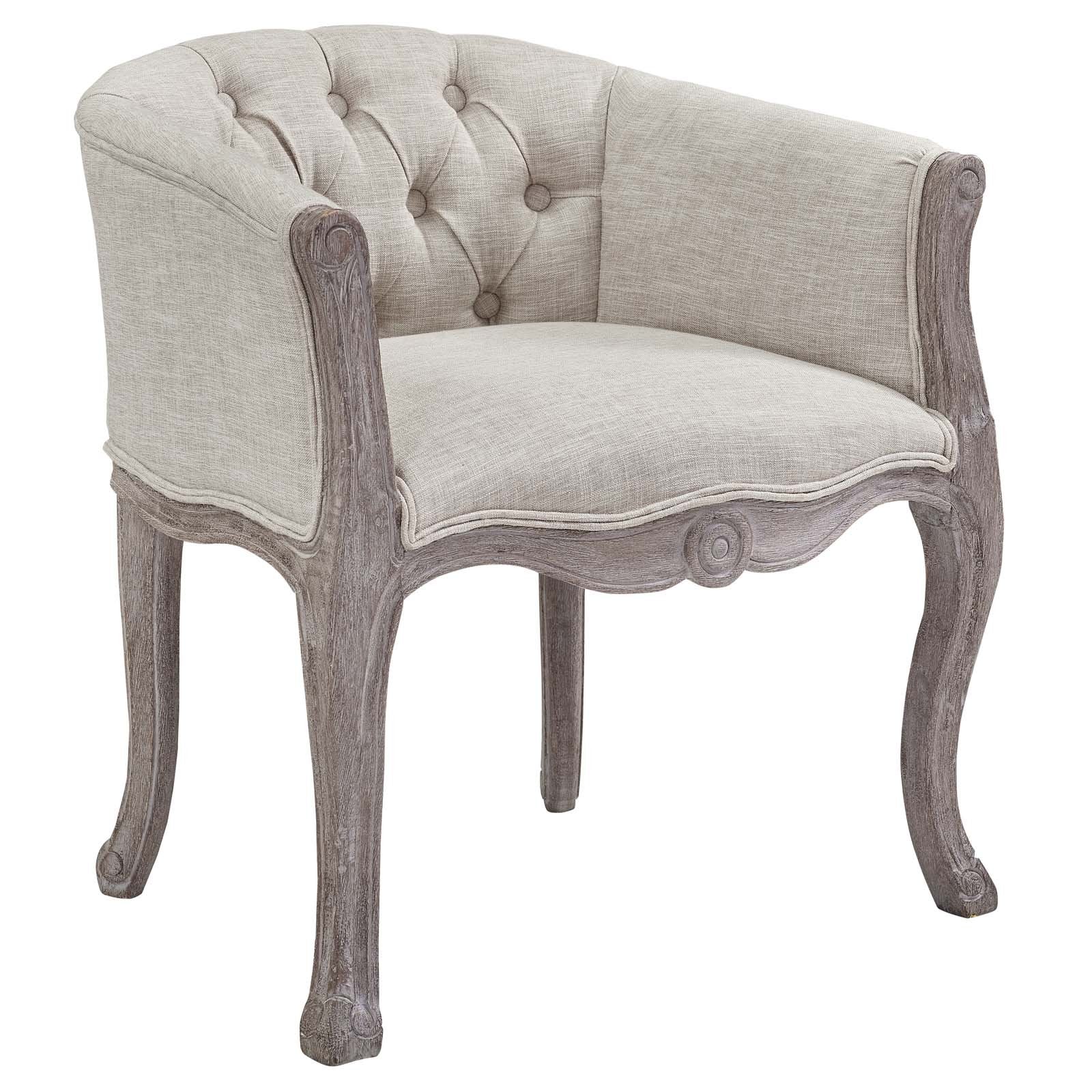 home office desk chairs | CasaFoyer Crown Vintage French Upholstered Accent Chair | Luxurious Elegance | Fluted Wood Frame | Cabriole Legs | Plush Foam Upholstery | Button Tufting | Beige | casafoyer.myshopify.com