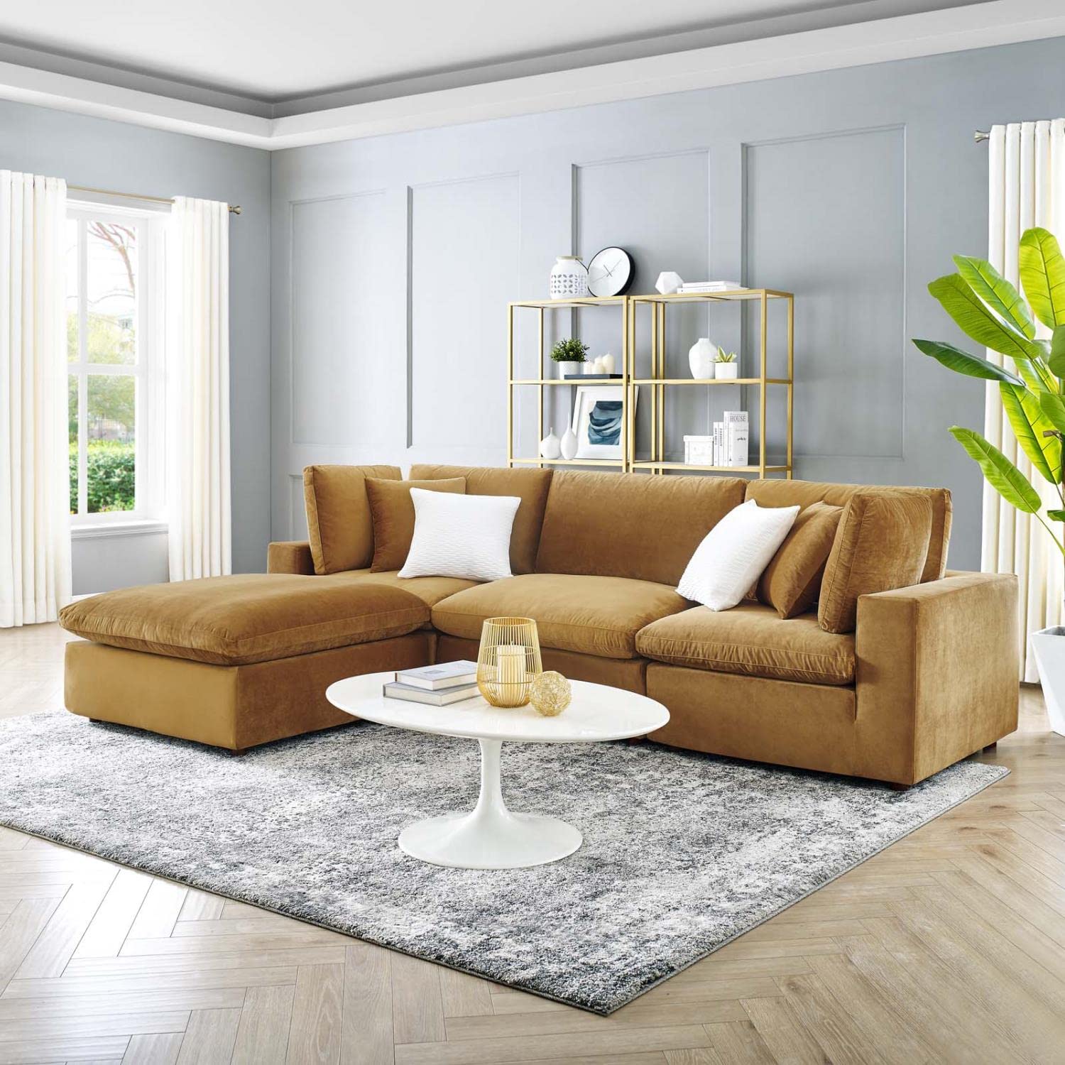 sofas | CasaFoyer Commix | Luxurious Sectional Sofa | Stain-Resistant Velvet | Solid Wood Construction | Plush Comfort | 4-Piece Set (Cognac) | casafoyer.myshopify.com