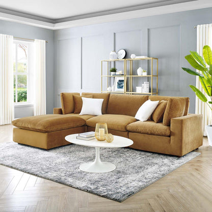 sofas | CasaFoyer Commix | Luxurious Sectional Sofa | Stain-Resistant Velvet | Solid Wood Construction | Plush Comfort | 4-Piece Set (Cognac) | casafoyer.myshopify.com