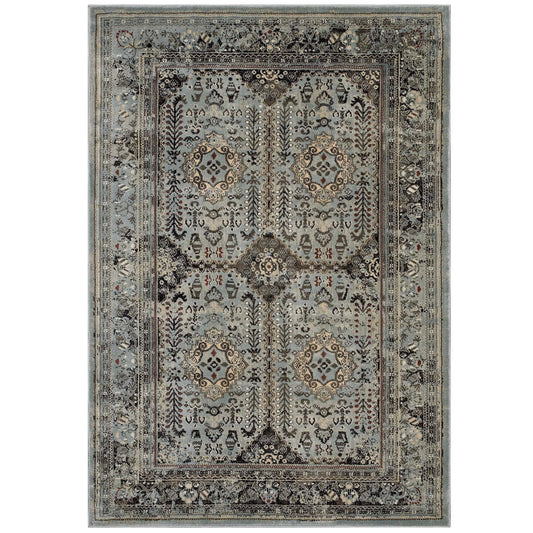 Carpet & Rugs | CasaFoyer Enye Distressed Vintage Floral Lattice Area Rug | Durable | Stain Resistant | Family-Friendly | 5x8 Size | Brown/Silver Blue | casafoyer.myshopify.com