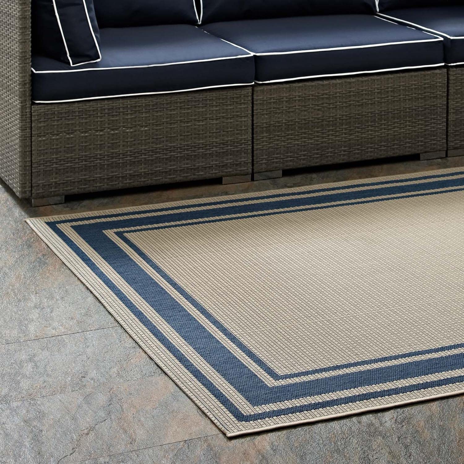 Carpet & Rugs | CasaFoyer  Rim Solid Border Borderline Indoor/Outdoor Area Rug | Durable, Soft, Family-Friendly | Fade & Stain Resistant | 5x8 Blue/Beige | casafoyer.myshopify.com