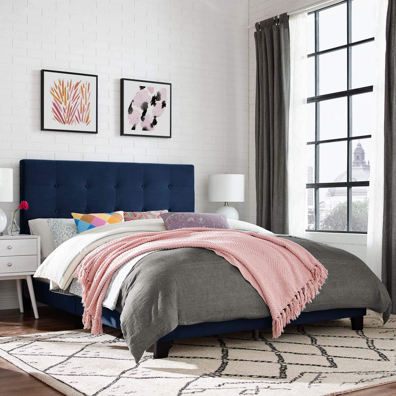 Bed | CasaFoyer Melanie King Platform Bed | Chic Elegance | Stain-Resistant Velvet | Durable Wood Frame | No Box Spring Needed | Midnight Blue | casafoyer.myshopify.com