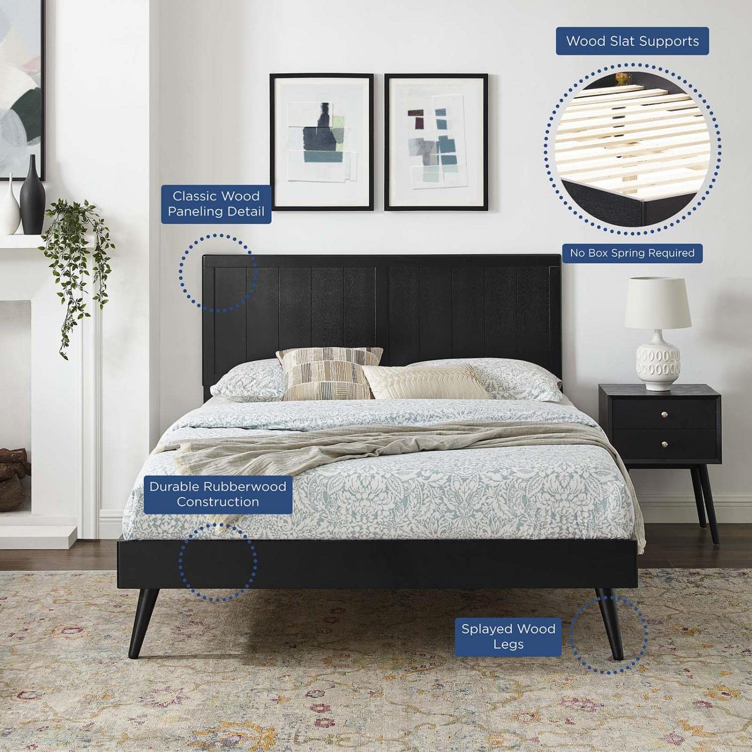 adjustable bed bases | CasaFoyer Alana Wood King Platform Bed | Modern Elegance | Retro-Inspired Design | Durable Construction | No Box Spring Needed | Easy Assembly | Black | casafoyer.myshopify.com