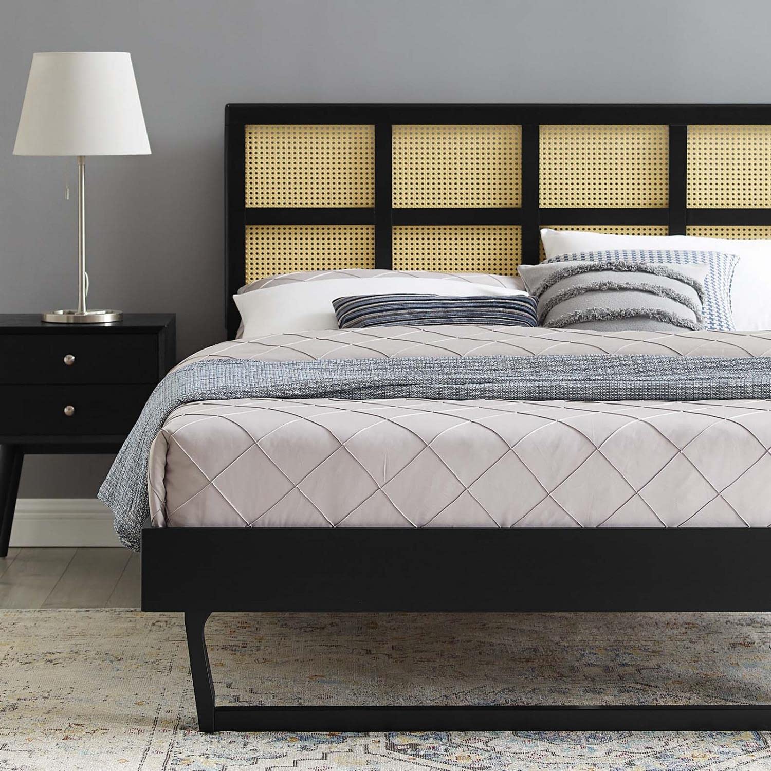 adjustable bed bases | CasaFoyer Sidney Woven Cane Rattan Wood Queen Platform Bed | Retro Charm | Natural Beauty | Mid-Century Design | No Box Spring Needed | Durable Construction | Easy Assembly | 601 lbs Weight Capacity | casafoyer.myshopify.com