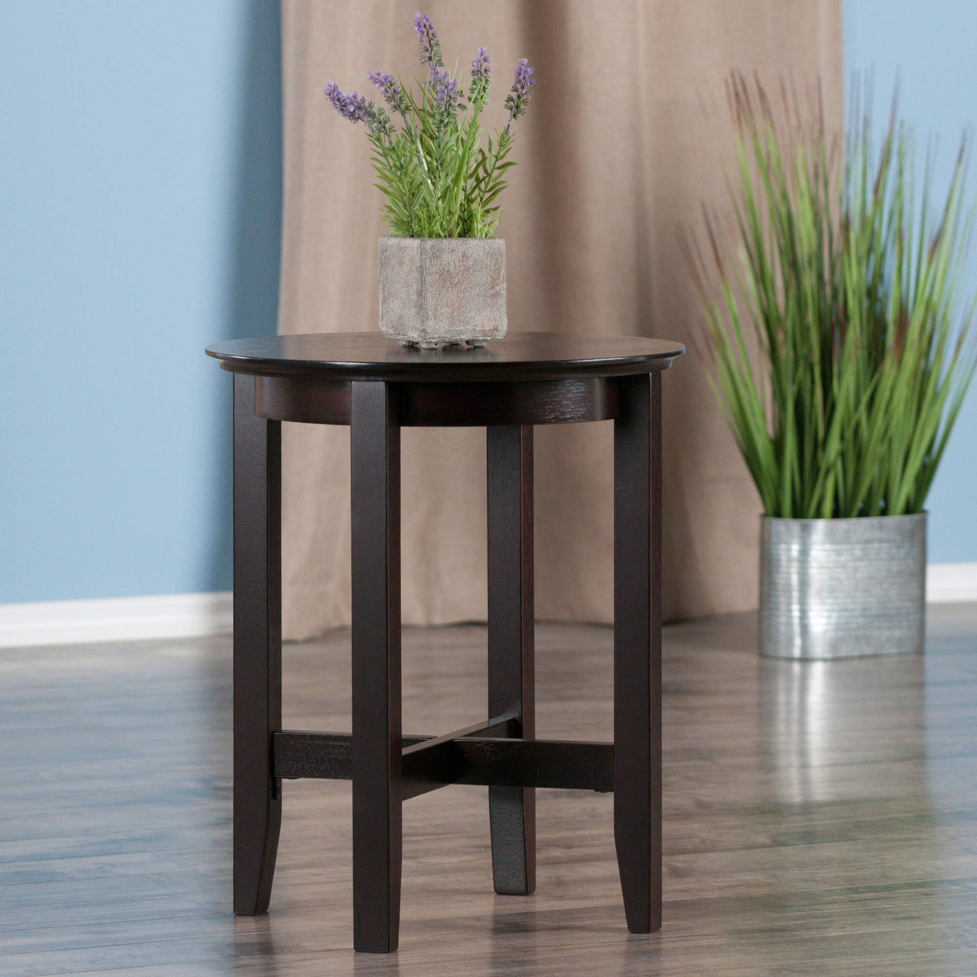 TABLE | Ergode  Wood Toby Round Accent Table | 18 Diameter | Espresso Finish | Solid Wood | Sleek Design | Shaker Style Legs | X Cross Stretcher | Versatile & Elegant | casafoyer.myshopify.com