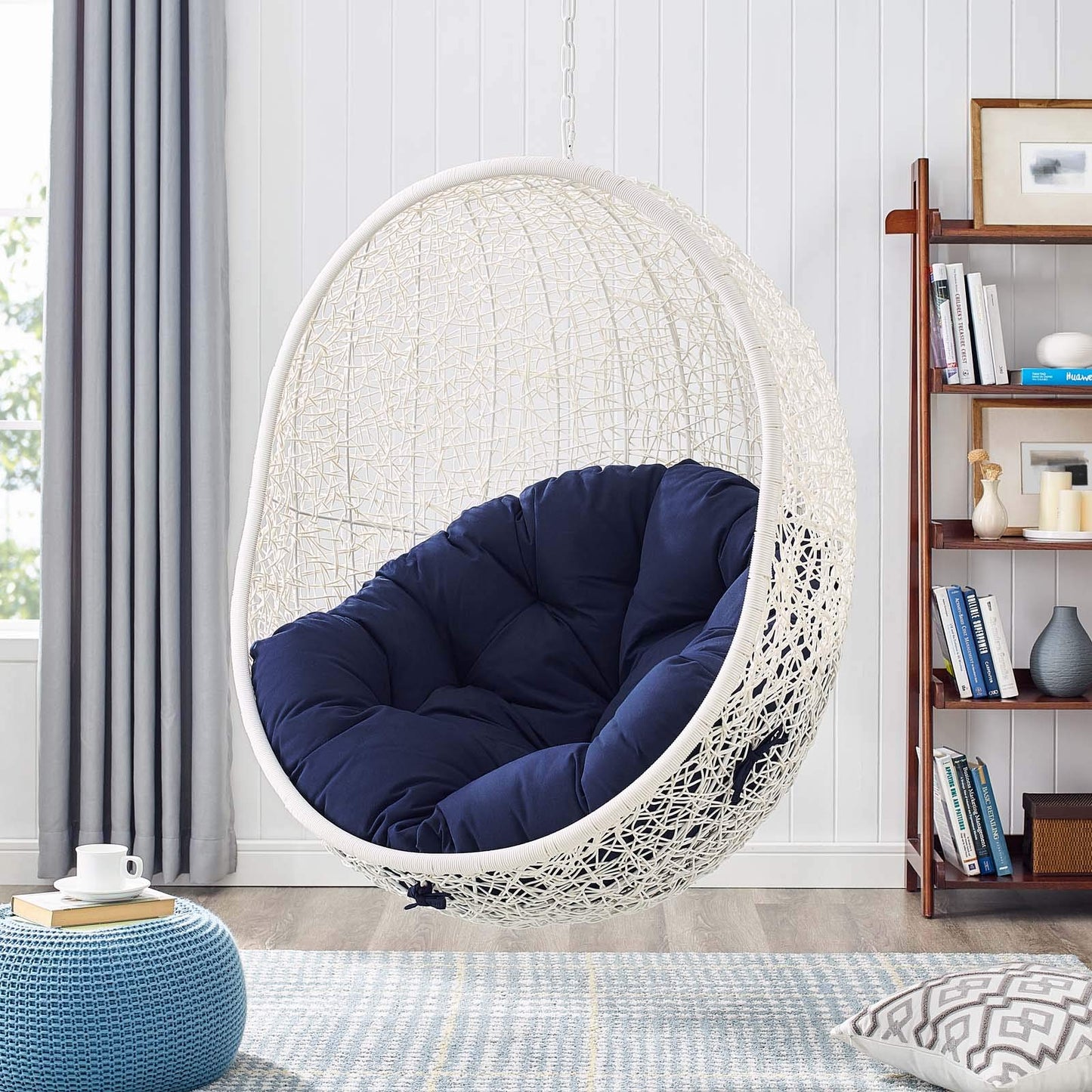 porch swings | Ergode Hide Outdoor Patio Swing Chair | Synthetic Rattan Weave | Sunbrella Fabric Cushion | Powder-Coated Steel Frame | Adjustable Steel Chain | Weather-Resistant | UV Protection | White Navy | casafoyer.myshopify.com