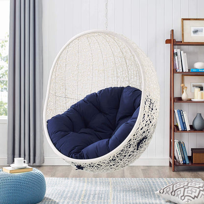 porch swings | Ergode Hide Outdoor Patio Swing Chair | Synthetic Rattan Weave | Sunbrella Fabric Cushion | Powder-Coated Steel Frame | Adjustable Steel Chain | Weather-Resistant | UV Protection | White Navy | casafoyer.myshopify.com