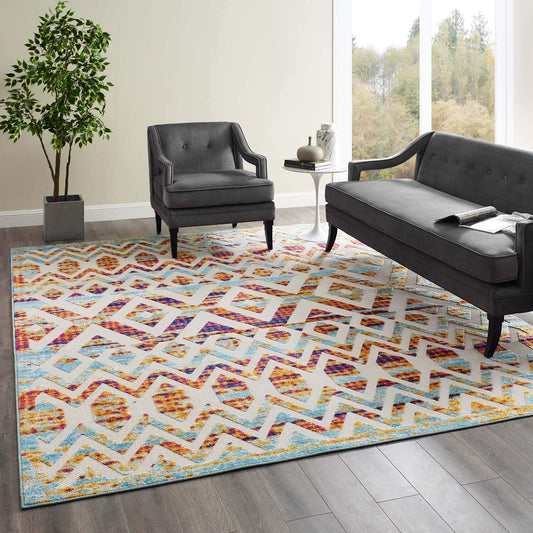 Carpet & Rugs | CasaFoyer Tamako Distressed Vintage Diamond & Chevron Moroccan Trellis Indoor/Outdoor Area Rug | 8x10 | Multicolored | casafoyer.myshopify.com