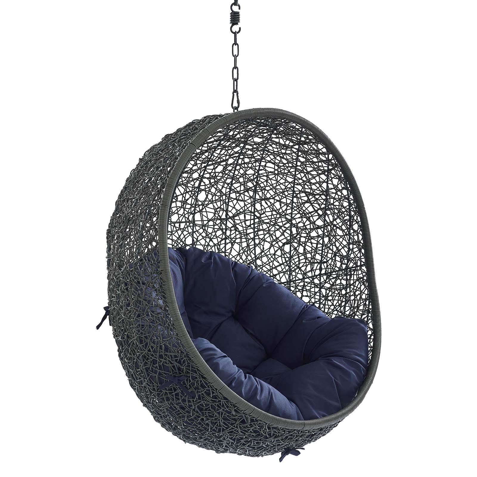 porch swings | Ergode Hide Outdoor Patio Swing Chair | Tranquil Island Escape | Synthetic Rattan Weave | Sunbrella Cushion | Powder-Coated Steel Frame | Adjustable Chain | Indoor/Outdoor Lounge Furniture | UV Resistant | Gray Navy | casafoyer.myshopify.com