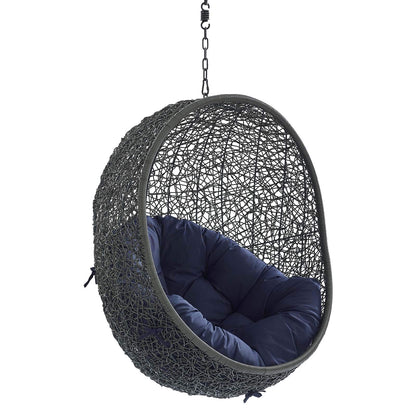 porch swings | Ergode Hide Outdoor Patio Swing Chair | Tranquil Island Escape | Synthetic Rattan Weave | Sunbrella Cushion | Powder-Coated Steel Frame | Adjustable Chain | Indoor/Outdoor Lounge Furniture | UV Resistant | Gray Navy | casafoyer.myshopify.com