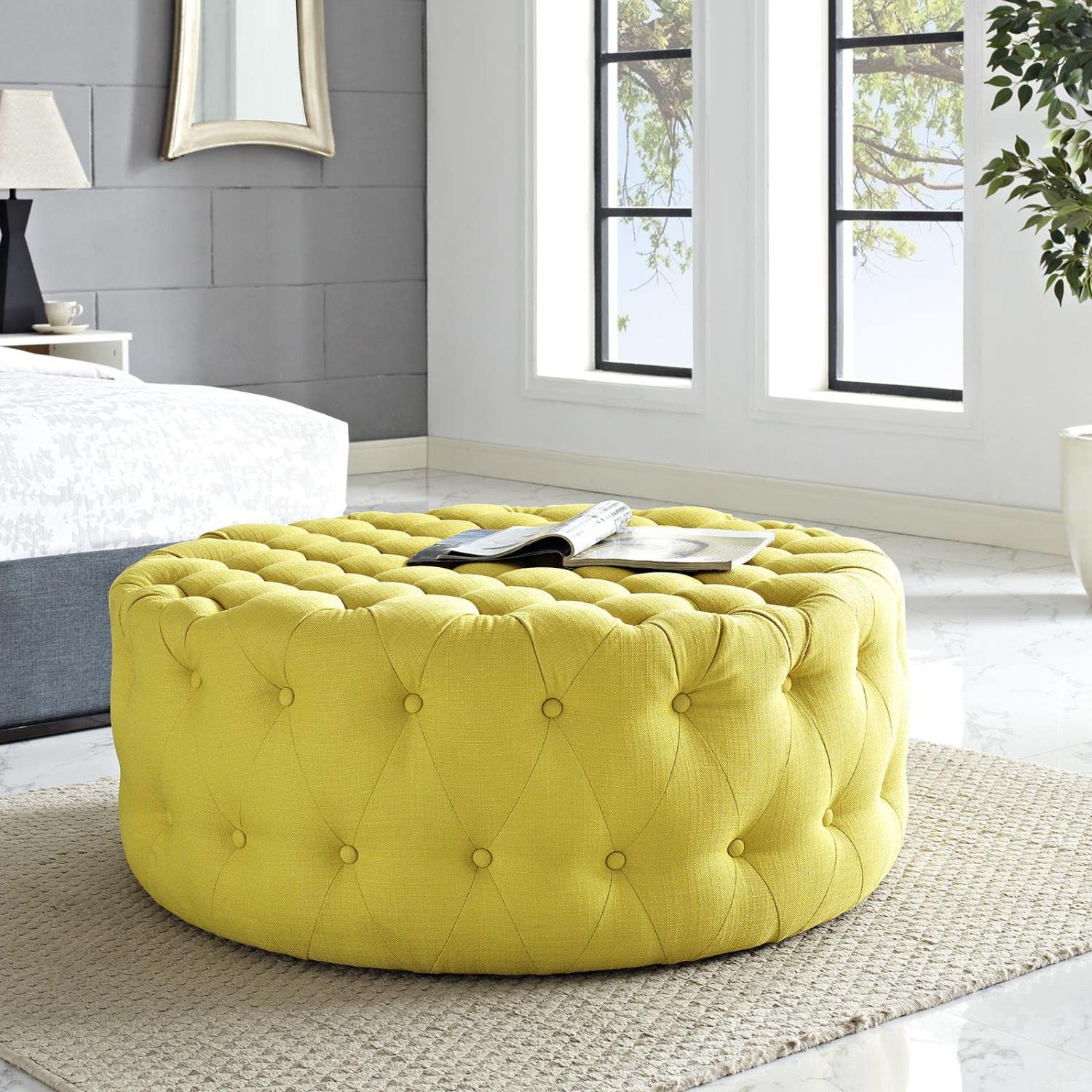 ottomans | CasaFoyer Amour Round Ottoman | Chic & Sophisticated Tufted Design | Comfortable & Durable | Fine Fabric Upholstery | Non-Marking Legs | Elevate Your Interior Design | casafoyer.myshopify.com
