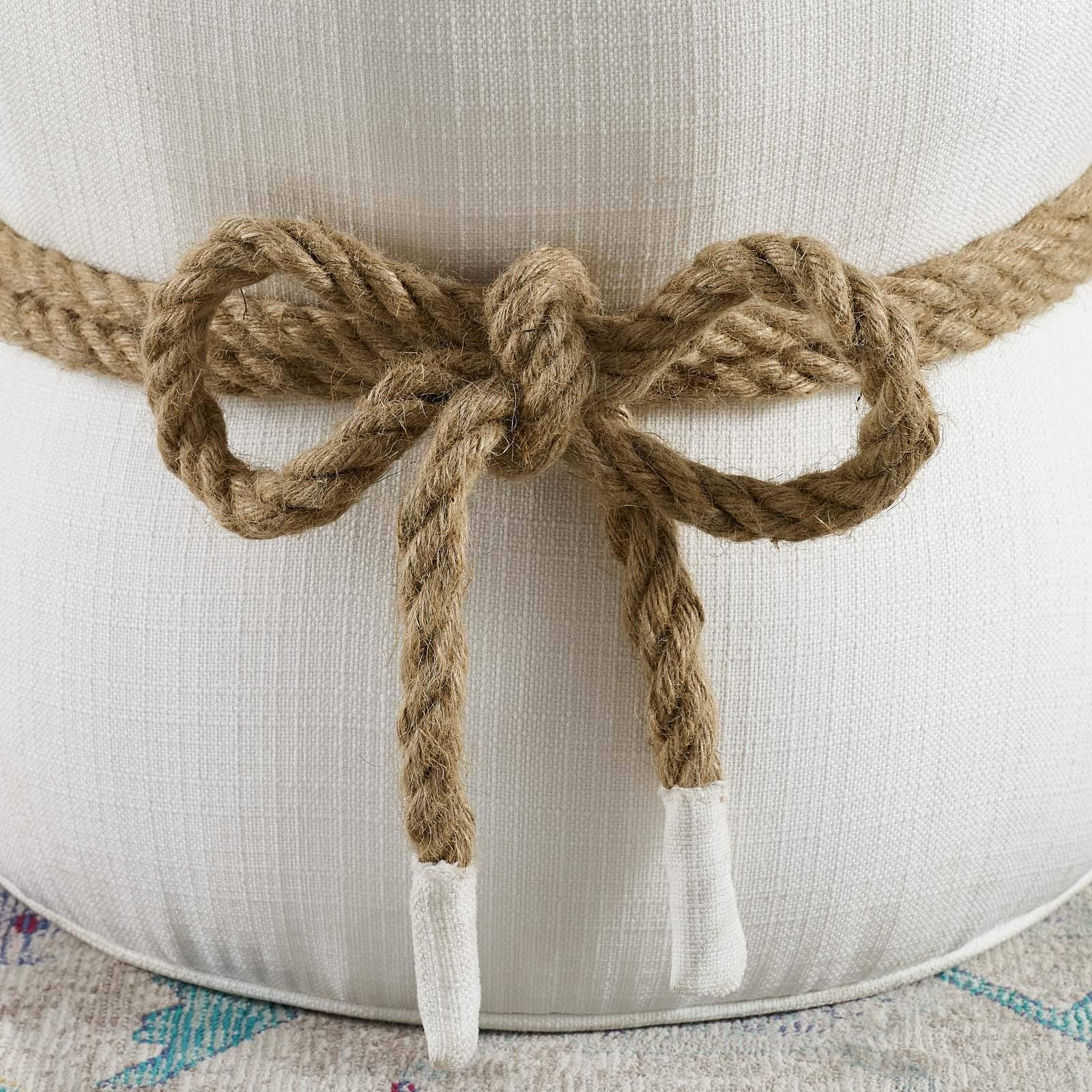 ottomans | CasaFoyer Beat Upholstered Fabric Nautical Rope Ottoman | Vibrant & Energetic Accent Piece | Soft Polyester Fabric, Dense Foam Padding | Hemp Rope with Tassels | Ideal for Modern or Coastal-Style Living Spaces | Extra Seating & Brightness | White Color | casafoyer.myshopify.com