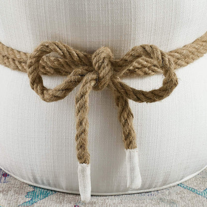 ottomans | CasaFoyer Beat Upholstered Fabric Nautical Rope Ottoman | Vibrant & Energetic Accent Piece | Soft Polyester Fabric, Dense Foam Padding | Hemp Rope with Tassels | Ideal for Modern or Coastal-Style Living Spaces | Extra Seating & Brightness | White Color | casafoyer.myshopify.com