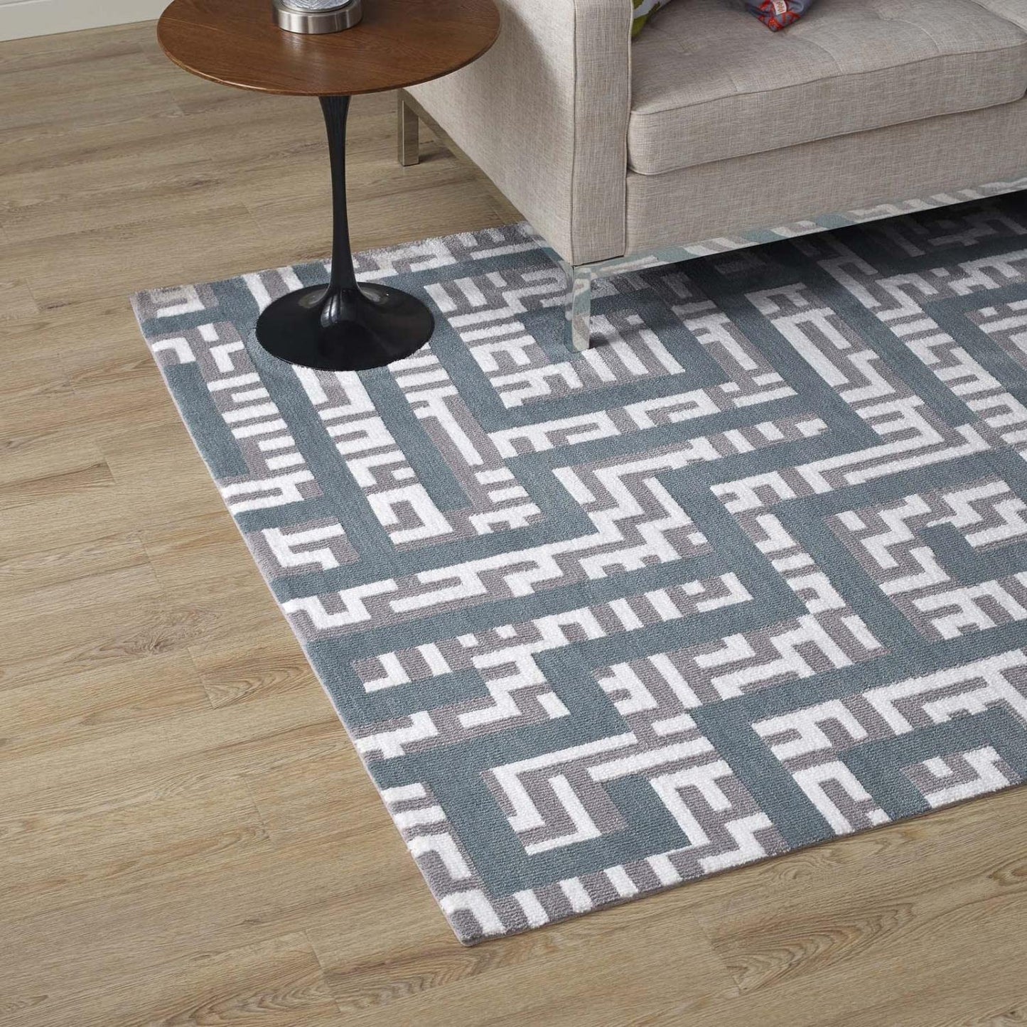 Carpet & Rugs | CasaFoyer Nahia Geometric Maze Area Rug | Modern Design | Soft Polyester Microfiber | Durable Jute Bottom | Stain-Resistant | Non-Shedding | Ideal for Living Room, Bedroom, Entryway | Easy to Maintain | 8x10 Size | Ivory, Light Gray, Sky Blue | casafoyer.myshopify.com