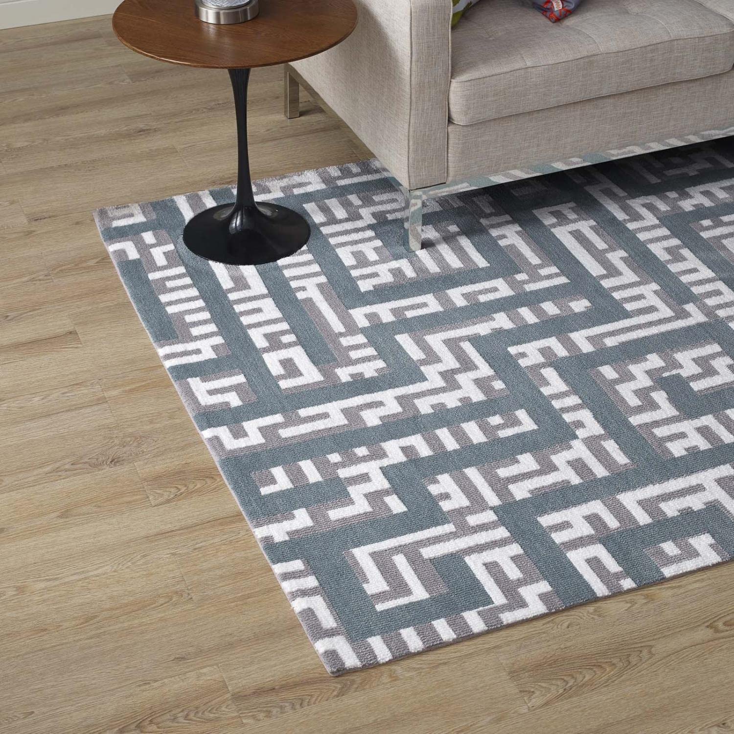 Carpet & Rugs | CasaFoyer Nahia Geometric Maze Area Rug | Modern Design | Soft Polyester Microfiber | Durable Jute Bottom | Stain-Resistant | Non-Shedding | Ideal for Living Room, Bedroom, Entryway | Easy to Maintain | 8x10 Size | Ivory, Light Gray, Sky Blue | casafoyer.myshopify.com