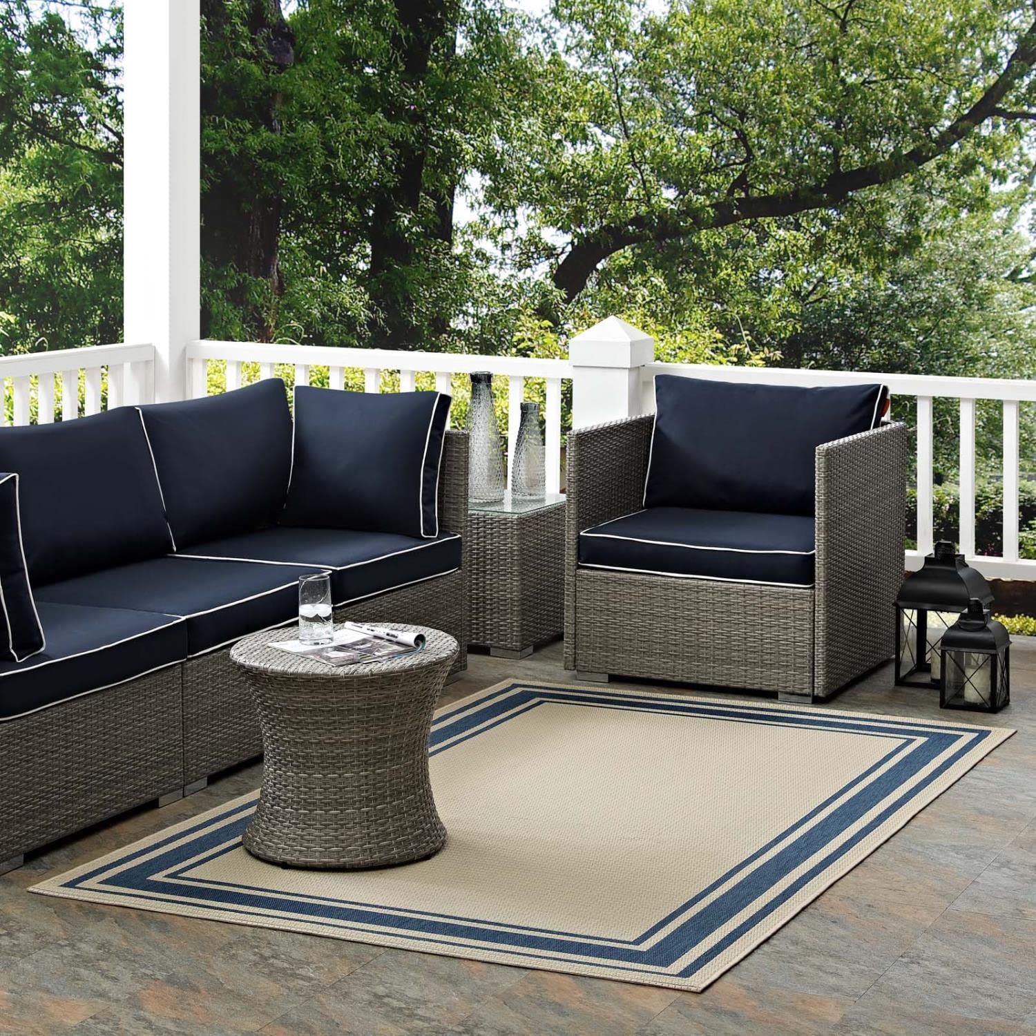 Carpet & Rugs | CasaFoyer  Rim Solid Border Borderline Indoor/Outdoor Area Rug | Durable, Soft, Family-Friendly | Fade & Stain Resistant | 5x8 Blue/Beige | casafoyer.myshopify.com