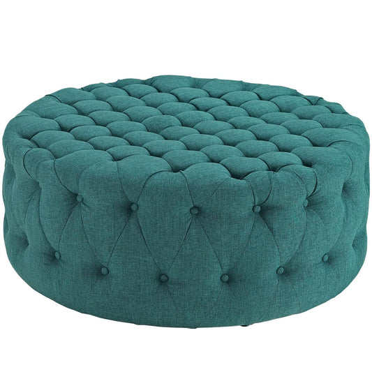 ottomans | CasaFoyer Amour Round Ottoman | Elegant Tufted Design | Plush Foam Padding | High-Quality Fabric Upholstery | Non-Marking Legs | Versatile for Bedroom, Living Room, Lounge, Office | Teal | casafoyer.myshopify.com