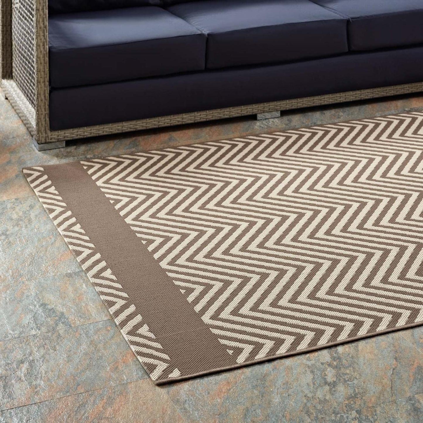 area rugs | CasaFoyer Optica Chevron With End Borders 8x10 Indoor/Outdoor Area Rug | Durable, Soft, Fade & Stain Resistant | Perfect for High-Traffic Areas | Beige | casafoyer.myshopify.com