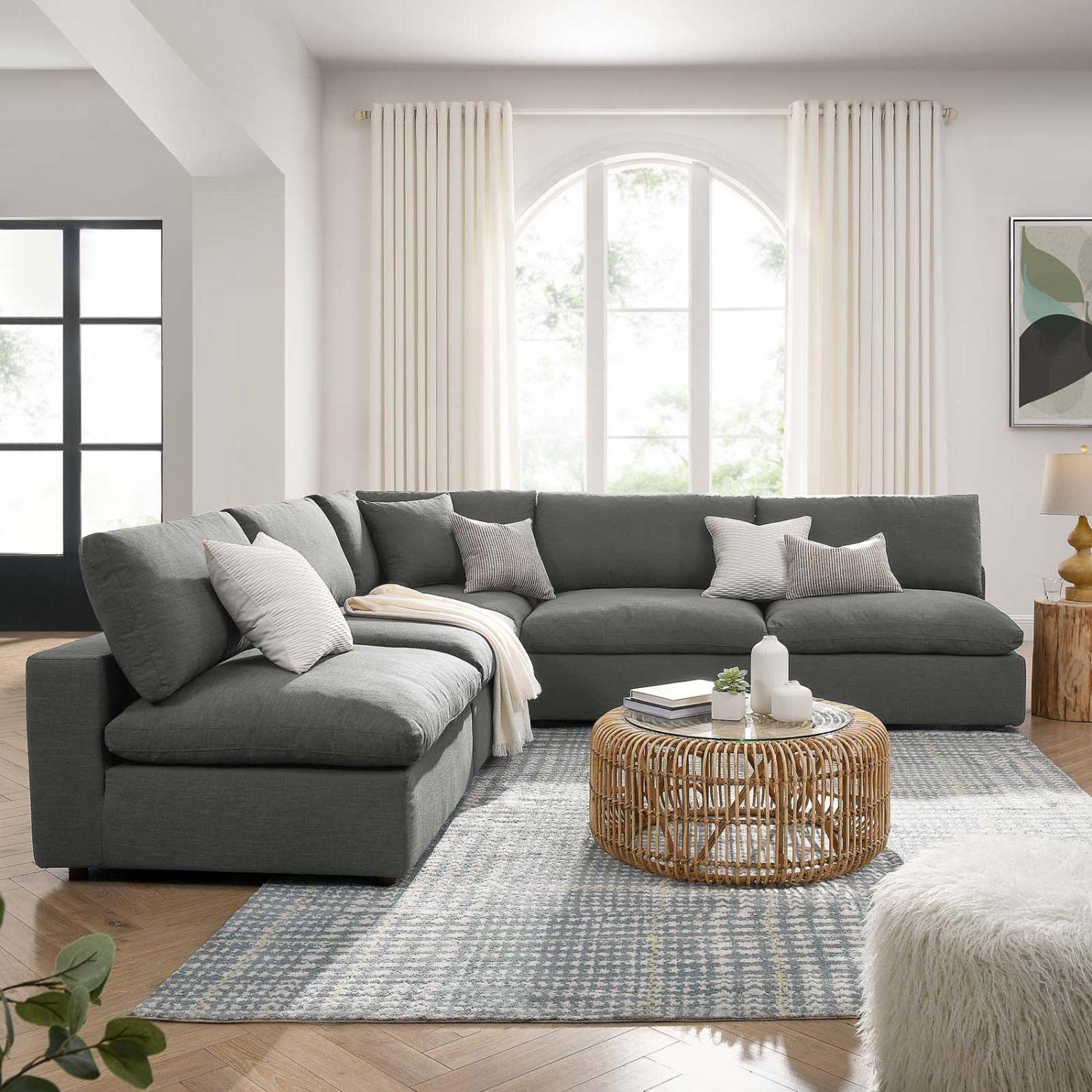 sofas | CasaFoyer Commix Plush Comfort Sectional Sofa Set | Elegant Gray Upholstery | Solid Wood Construction | Cotton & Down Cushions | Ideal for Living Room | 5 Piece Set | casafoyer.myshopify.com