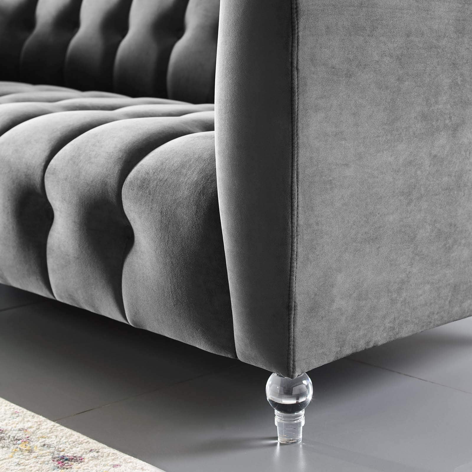 sofas | CasaFoyer Mesmer Channel Tufted Button Performance Velvet Upholstered Sofa | Vintage Glamour | Stain-Resistant | Premium Seating | Charcoal | casafoyer.myshopify.com