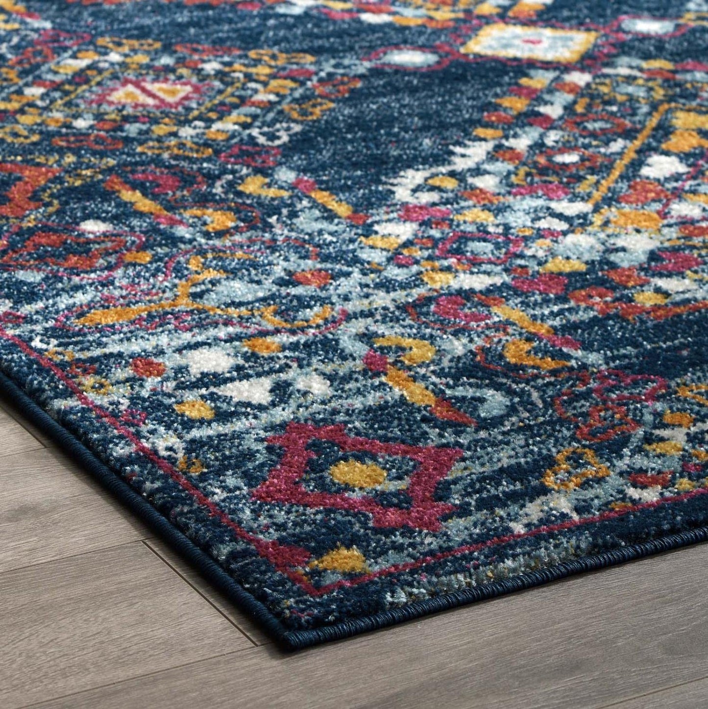 Carpet & Rugs | CasaFoyer Khalida Distressed Vintage Floral Lattice Area Rug | 5x8 | Blue/Orange/Yellow/Red | Durable Frise Polypropylene | Stain Resistant | Easy to Maintain | casafoyer.myshopify.com