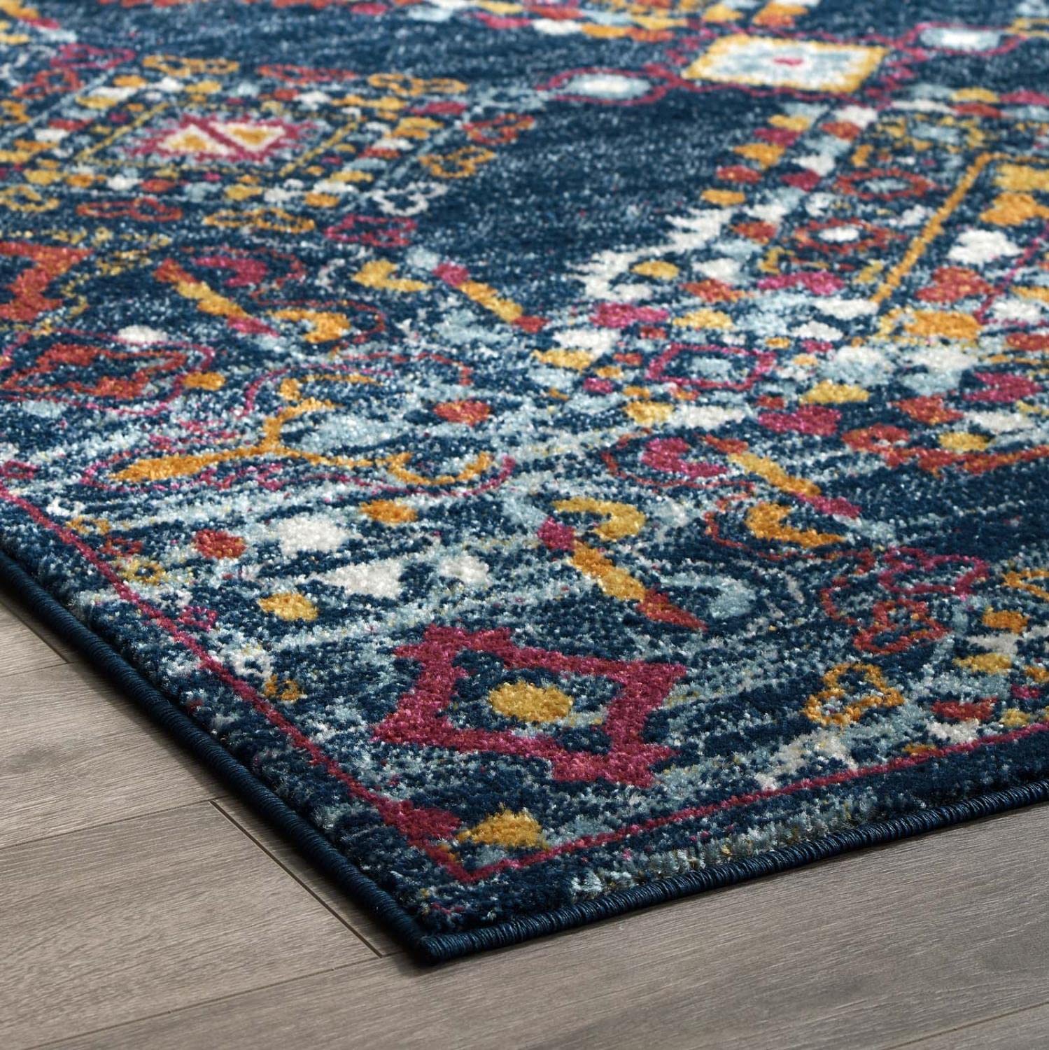 Carpet & Rugs | CasaFoyer Khalida Distressed Vintage Floral Lattice Area Rug | 5x8 | Blue/Orange/Yellow/Red | Durable Frise Polypropylene | Stain Resistant | Easy to Maintain | casafoyer.myshopify.com