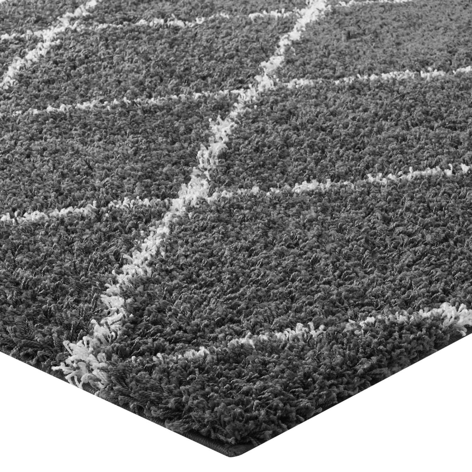 area rugs | CasaFoyer  Toryn Diamond Trellis Shag Area Rug | Dark Gray/Ivory | 5x8 ft | Durable Polypropylene | Non-Shedding | High Density | Easy to Clean | Safe for Kids/Pets | Enhance Your Home | casafoyer.myshopify.com