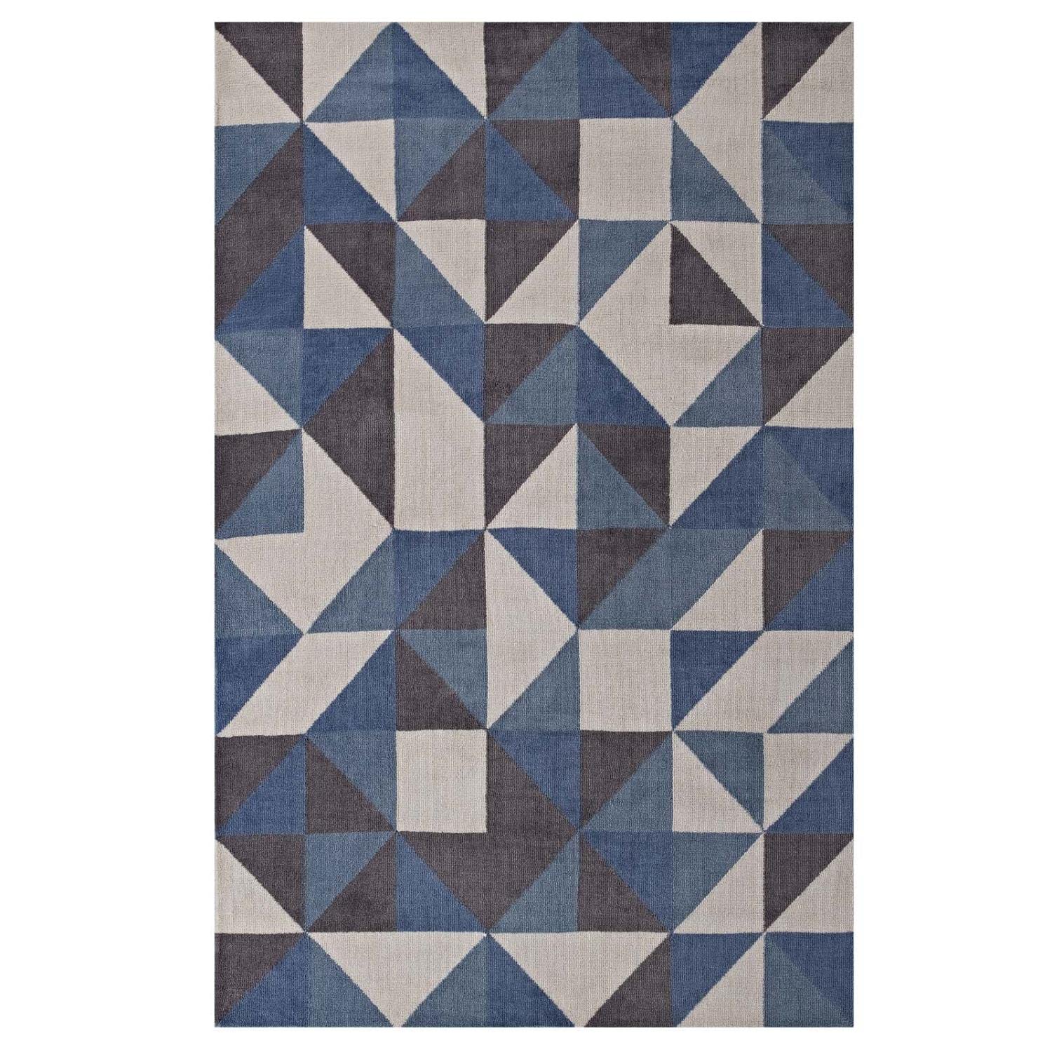 Carpet & Rugs | CasaFoyer Kahula Geometric Triangle Mosaic Area Rug | Blue/White/Gray | 8x10 ft | Soft, Durable, Stain-Resistant | Perfect for Any Room | casafoyer.myshopify.com