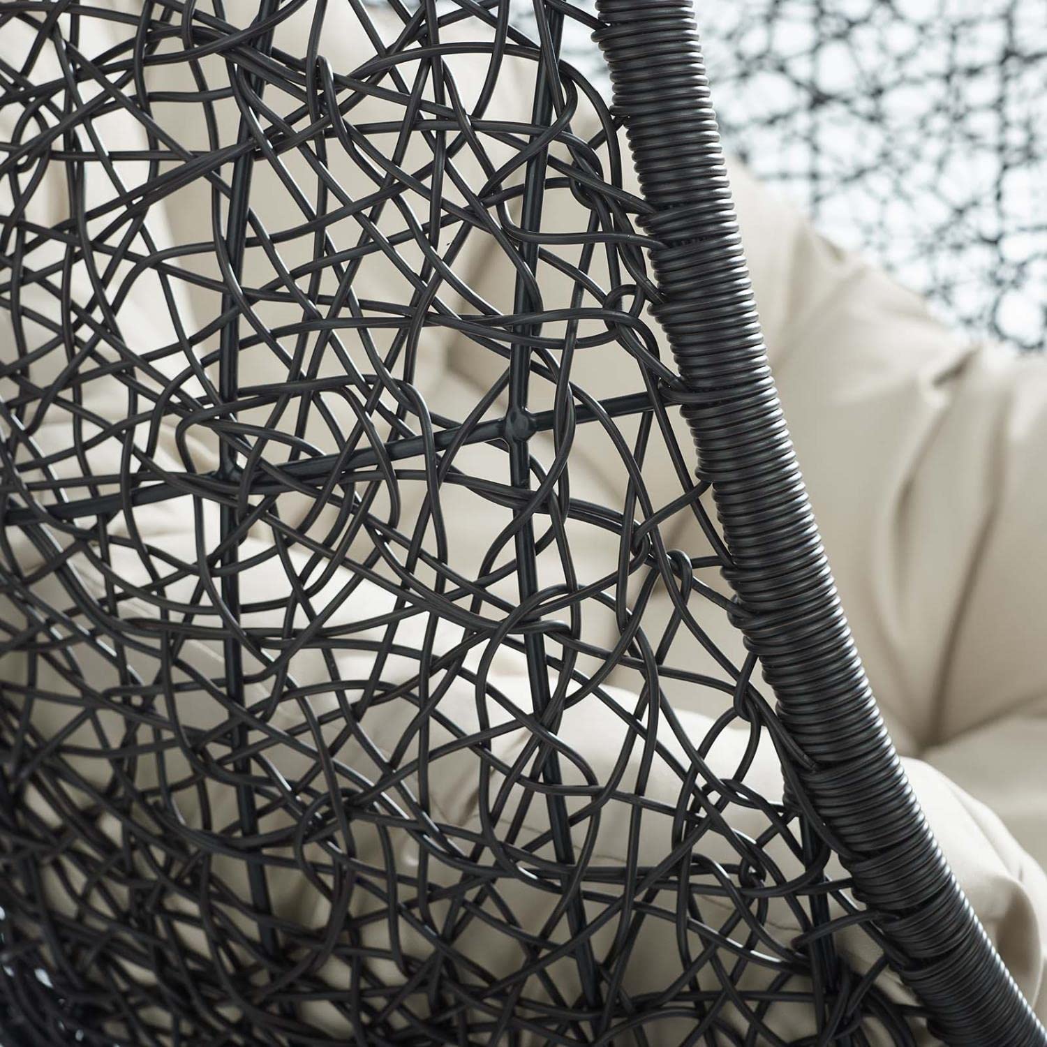 porch swings | Ergode Encase Outdoor Patio Swing Chair | Exotic Island Tranquility | Synthetic Rattan | All-Weather Cushion | Powder-Coated Steel Frame | Adjustable Chain | Patio, Backyard, Porch, Poolside | Indoor/Outdoor Use | Sunbrella Fabric | (Black Beige) | casafoyer.myshopify.com