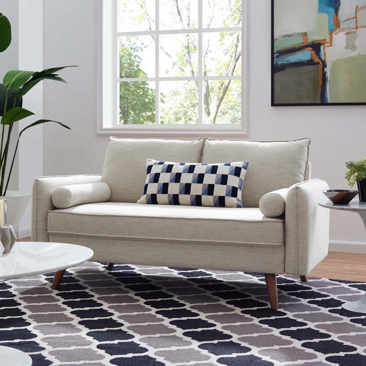 sofas | CasaFoyer Revive Loveseat | Cozy & Refined Design | Soft Fabric Upholstery | Bolster Pillows | Splayed Wood Legs | Perfect for Home or Apartment | casafoyer.myshopify.com