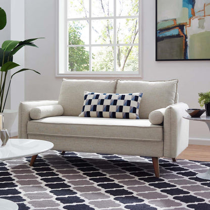 sofas | CasaFoyer Revive Loveseat | Cozy & Refined Design | Soft Fabric Upholstery | Bolster Pillows | Splayed Wood Legs | Perfect for Home or Apartment | casafoyer.myshopify.com
