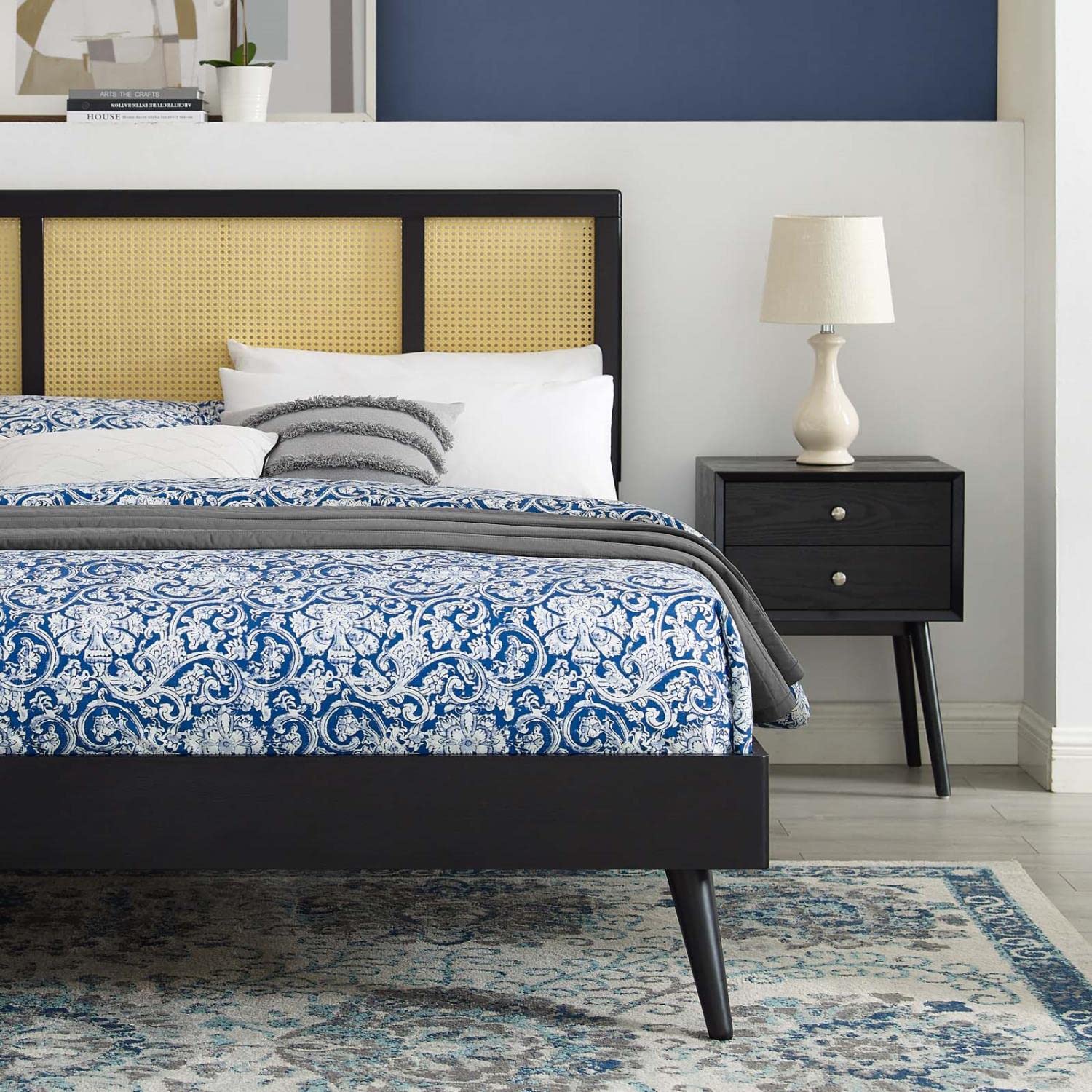 Bed | CasaFoyer Kelsea Woven Cane Rattan Wood King Platform Bed | Retro Design | Natural Aesthetics | High-Quality Wood | Sturdy Construction | No Box Spring Needed | Easy Assembly | King Size | casafoyer.myshopify.com