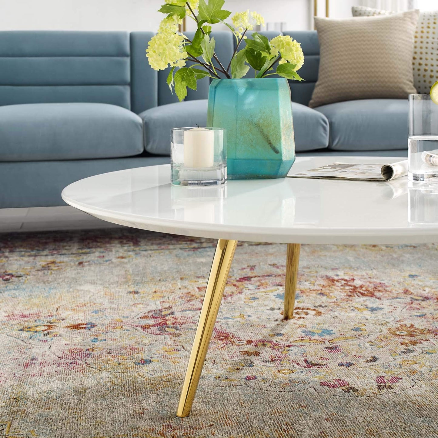 coffee tables | Ergode Lippa 40 Round Coffee Table | Timeless Design | White Lacquered Top | Gold Tripod Base | Perfect for Living Room, Lounge, or Home Office | casafoyer.myshopify.com