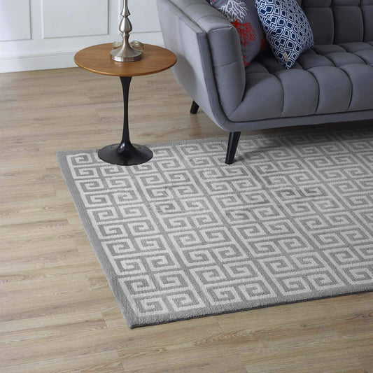 area rugs | CasaFoyer Elegant Freydis Greek Key Area Rug | 8x10 | White/Light Gray | Soft Polyester Microfiber | Durable Jute Bottom | Stain Resistant | Ideal for Living Room, Bedroom, Entryway | casafoyer.myshopify.com