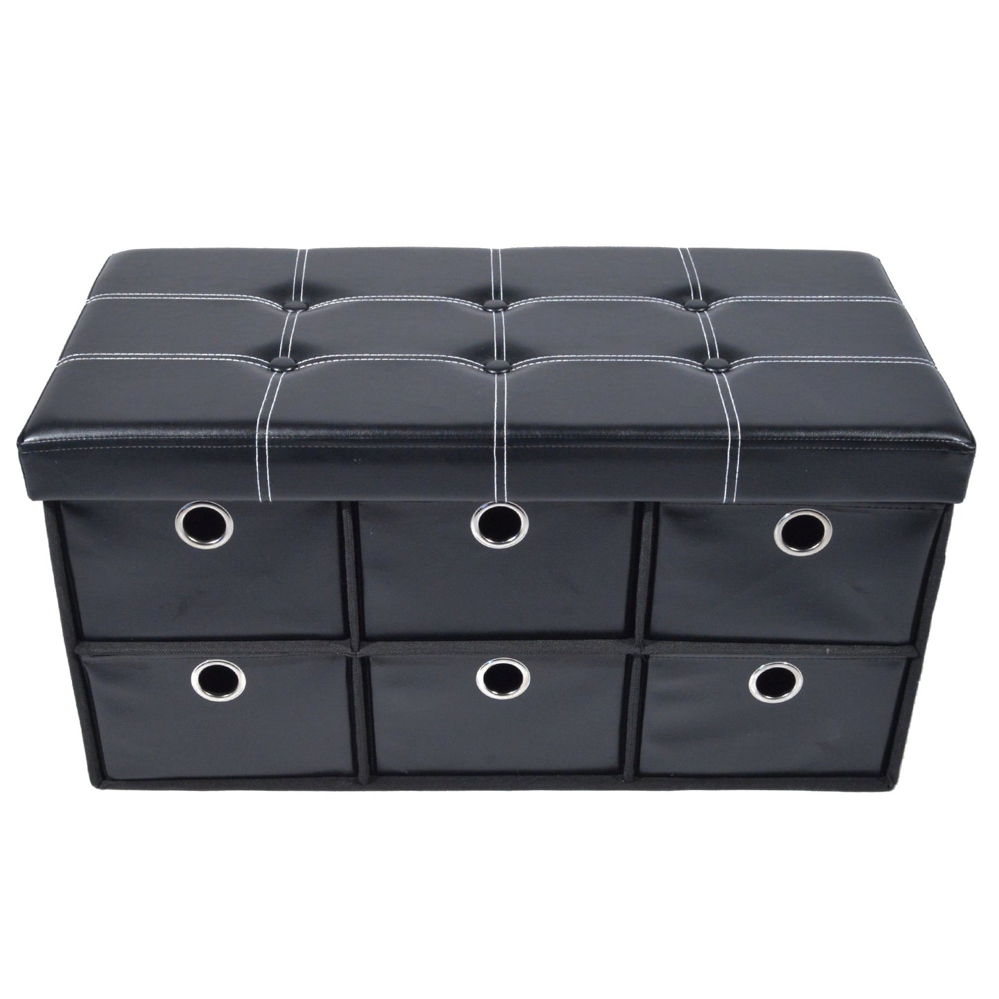 ottomans | CasaFoyer Collapsible 6 Drawer Storage Ottoman | Stylish & Functional Entryway Organizer | Shoe Bench & Footboard Ottoman | Black Faux Leather | 30x15x15 | casafoyer.myshopify.com