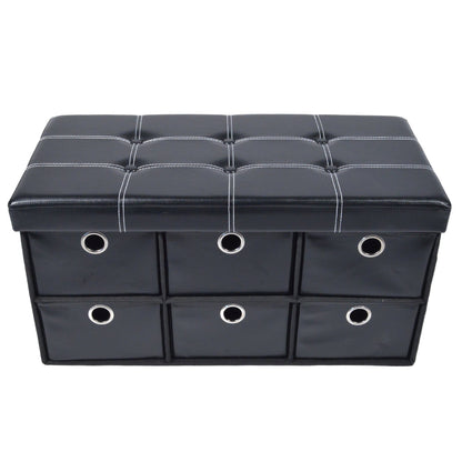 ottomans | CasaFoyer Collapsible 6 Drawer Storage Ottoman | Stylish & Functional Entryway Organizer | Shoe Bench & Footboard Ottoman | Black Faux Leather | 30x15x15 | casafoyer.myshopify.com