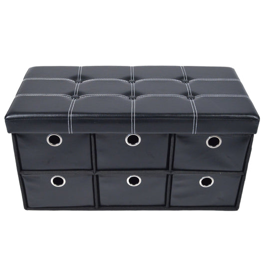 ottomans | CasaFoyer Collapsible 6 Drawer Storage Ottoman | Stylish & Functional Entryway Organizer | Shoe Bench & Footboard Ottoman | Black Faux Leather | 30x15x15 | casafoyer.myshopify.com