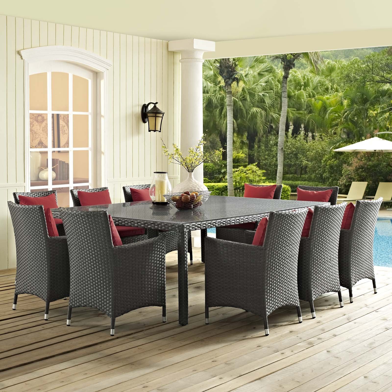kitchen and dining room sets | CasaFoyer Sojourn Outdoor Patio Furniture Set | 11 Piece Dining Collection | Sunbrella Cushions | Synthetic Rattan Weave | Aluminum Frame | casafoyer.myshopify.com