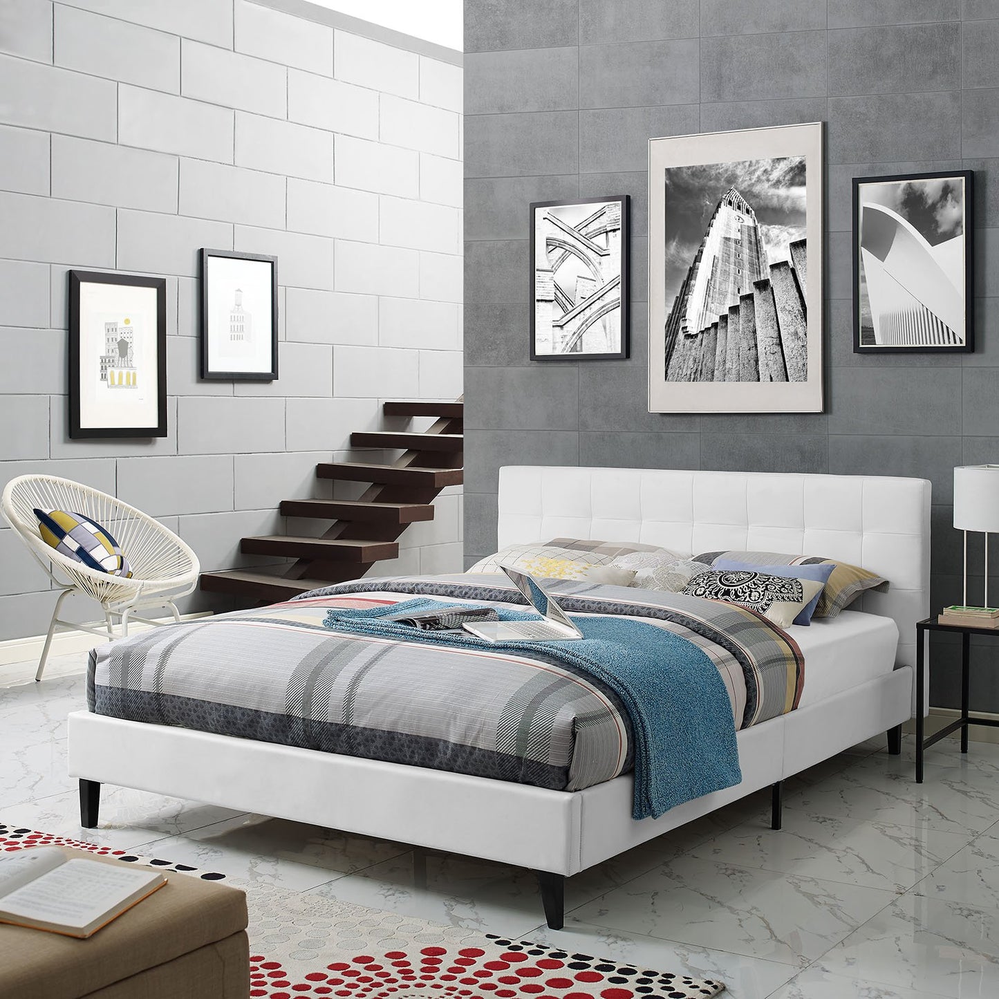 Bed | CasaFoyer Linnea Platform Bed | Elegant Padded Vinyl Base | Tufted Headboard | Solid Wood Legs | No Box Spring Needed | Supports Memory Foam, Spring, Latex, Hybrid | Chic-Luxe Look | 1300 lbs Weight Capacity | Queen Size (Mattress Not Included) | casafoyer.myshopify.com