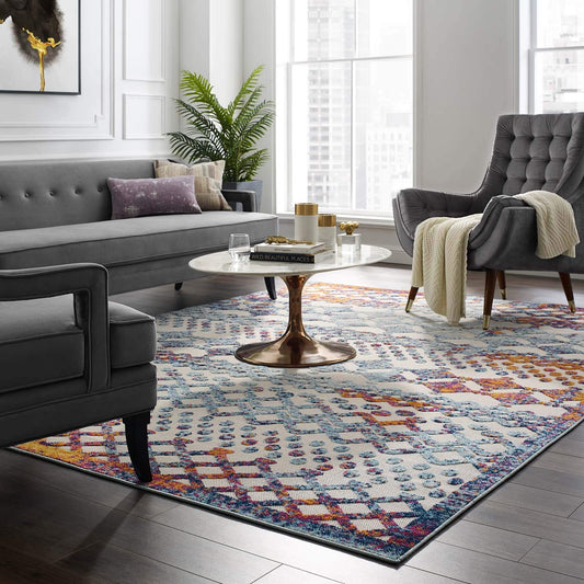Carpet & Rugs | CasaFoyer Giada Distressed Vintage Abstract Diamond Moroccan Trellis Indoor/Outdoor Area Rug | 8x10 | Fade & Stain Resistant | Multicolored | casafoyer.myshopify.com