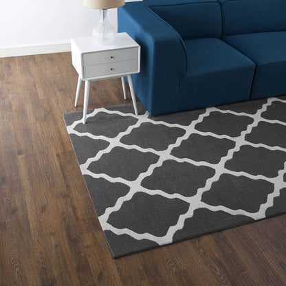 area rugs | CasaFoyer Marja Moroccan Trellis Area Rug | Soft Polyester Microfiber | Lattice Design | Stain Resistant | Easy to Maintain | 5x8 Charcoal & Ivory | casafoyer.myshopify.com
