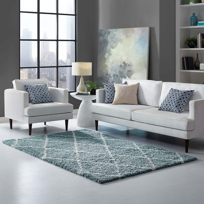 Carpet & Rugs | CasaFoyer Toryn Diamond Trellis Shag Area Rug | Aqua Blue/Ivory | 5x8 ft | Durable Polypropylene | Lattice Pattern | High Pile | Non-Shedding | Easy to Clean | casafoyer.myshopify.com